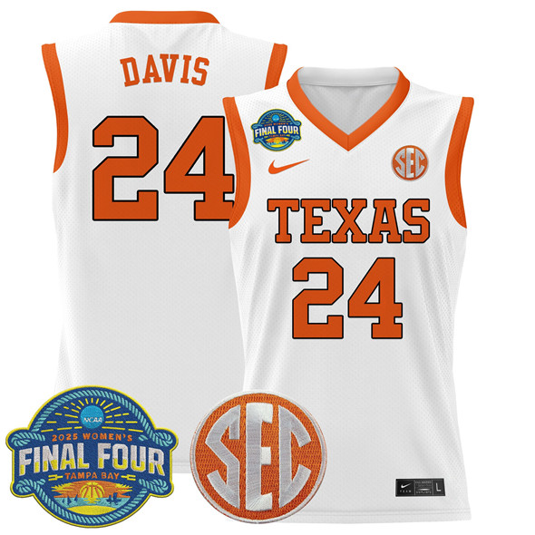 Men's Texas Longhorns #24 Clarissa Davis  White 2025 Sec Women’s Final Four Patch Stitched Basketball Jersey